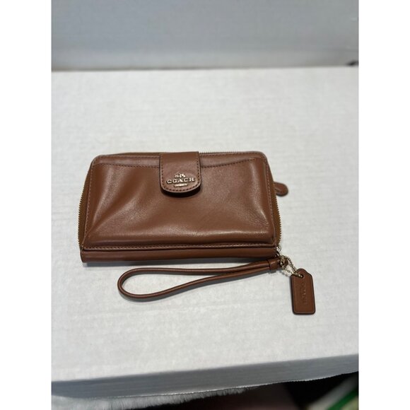 Coach Brown Leather  Wristlet Wallet With Card Slots & ID Window - Picture 5 of 7